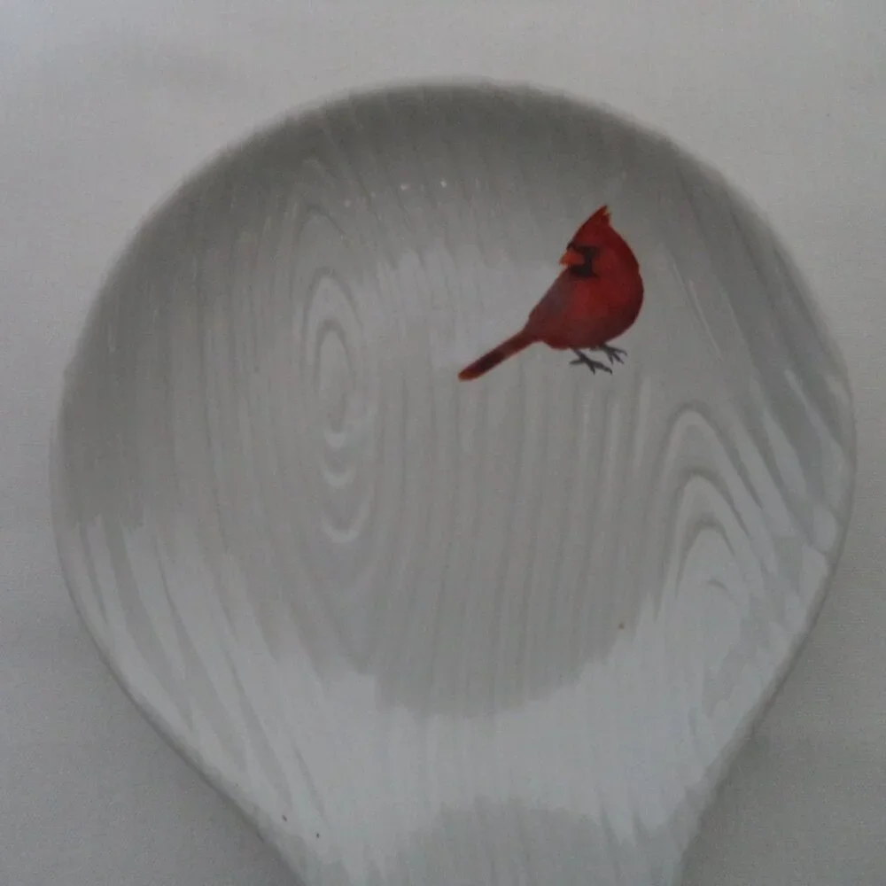 Temptations T. White Woodlands Collection Red Cardinal bird Spoon Rest Dish NEW